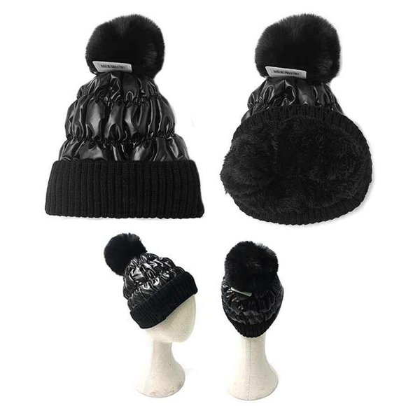 Ladies Winter Metallic Pom Pom Beanie w/Fleece Lining - Picture 6 of 6